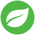 Green badge featuring a leaf